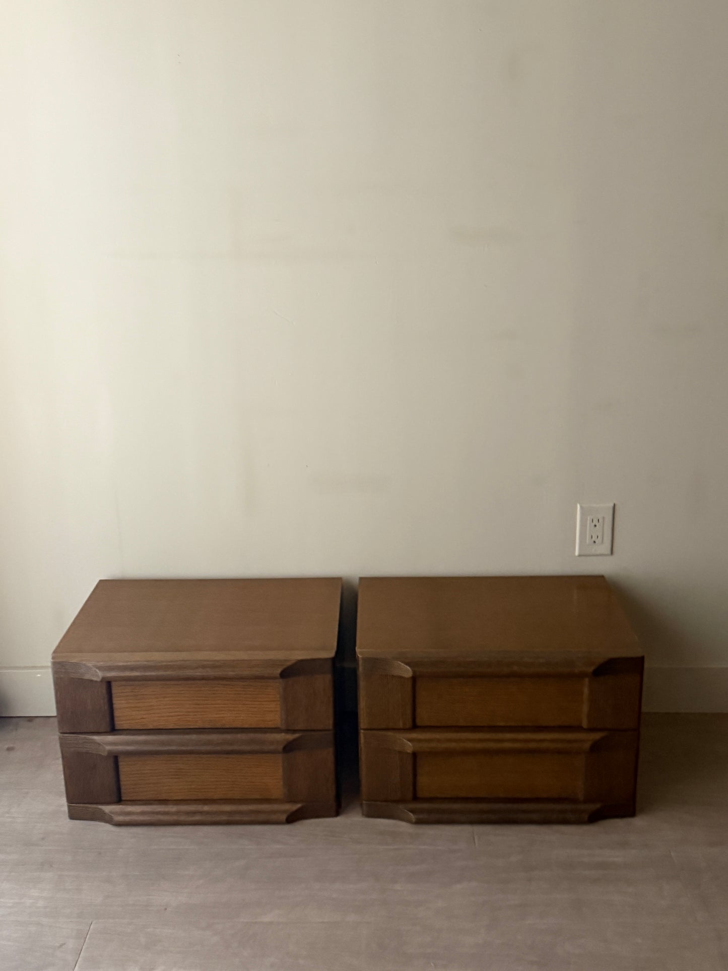 Pair of Brutalist Dutch oak nightstands.