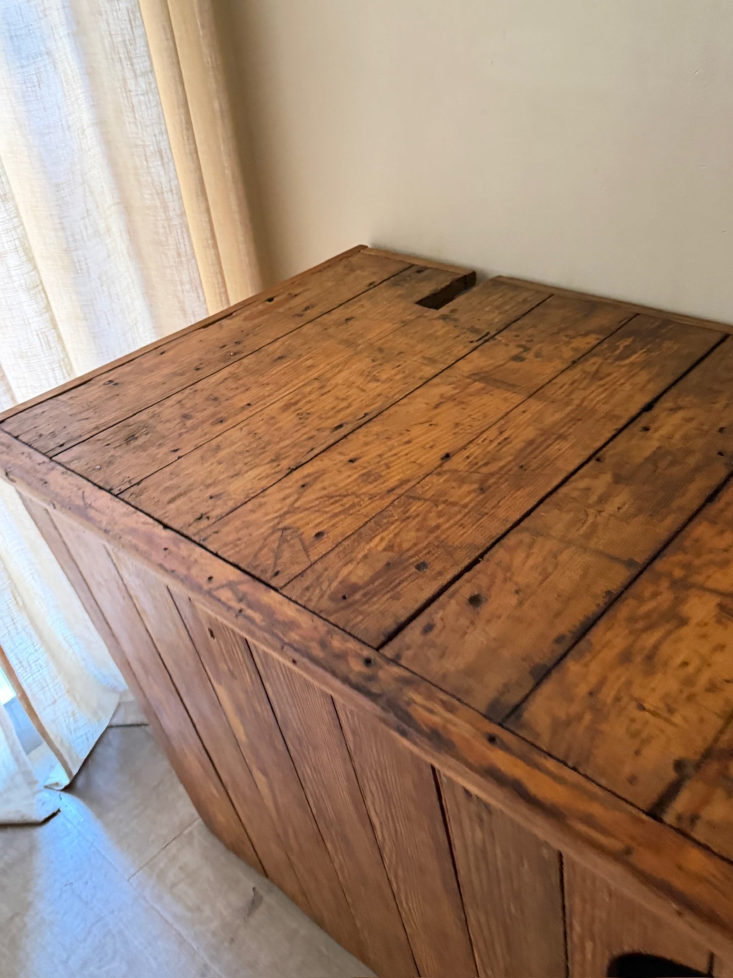 Yellow pine country store counter with cubbies