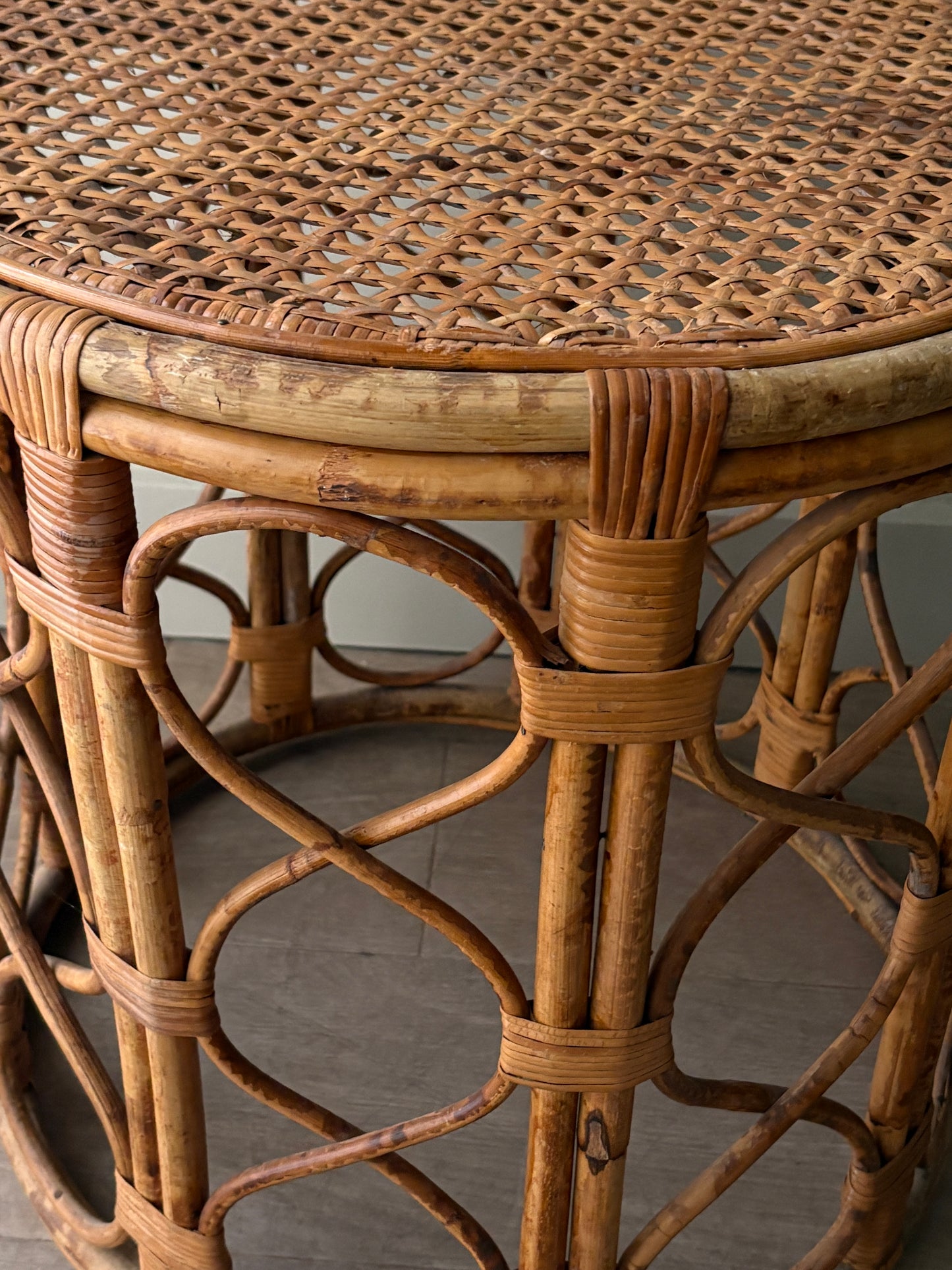 Caned rattan & pencil reed cocktail table