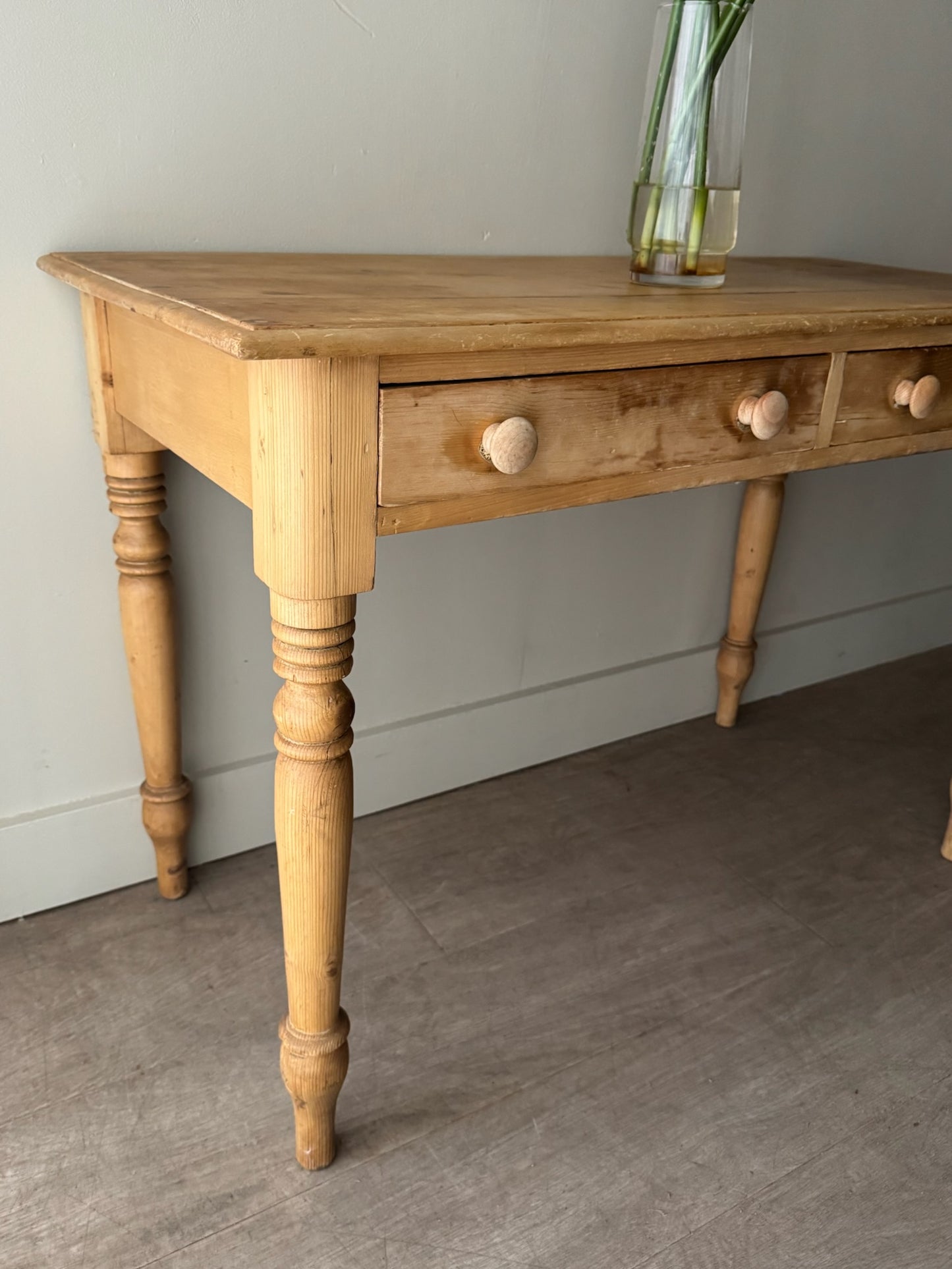 English waxed pine console table/desk