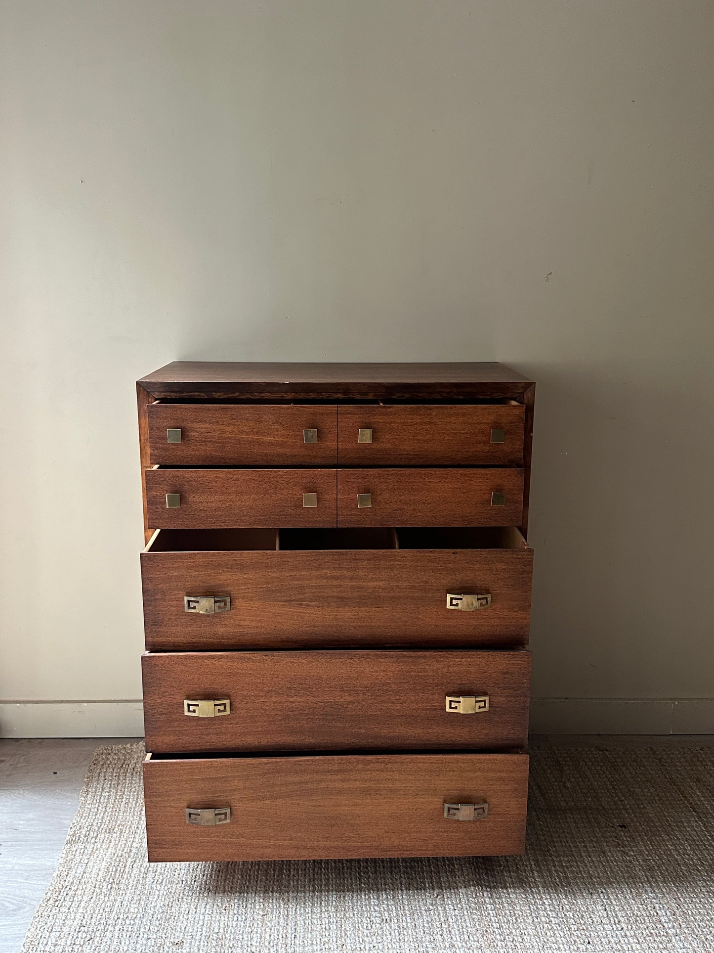 Pine tallboy with brass hardware