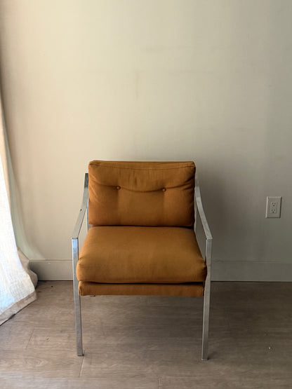Ochre upholstered chrome armchair