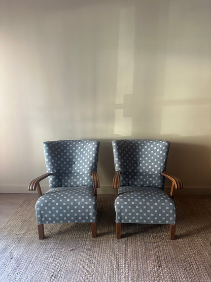 Danish wingback oak chairs. Sold individually.