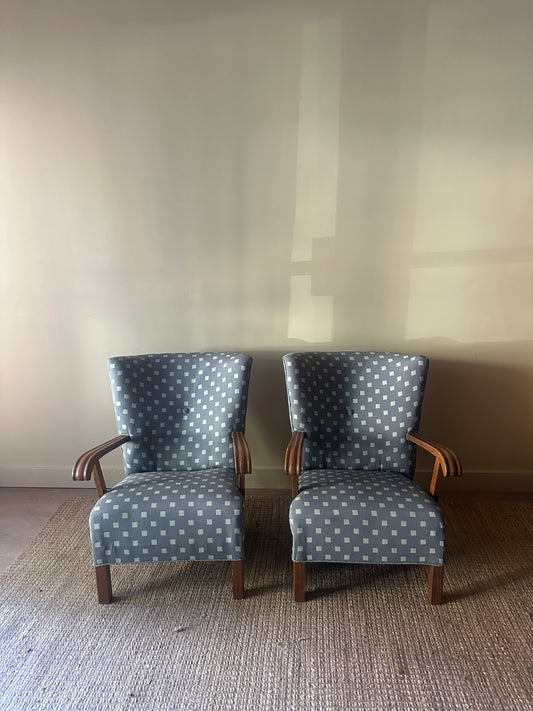 Danish wingback oak chairs. Sold individually.