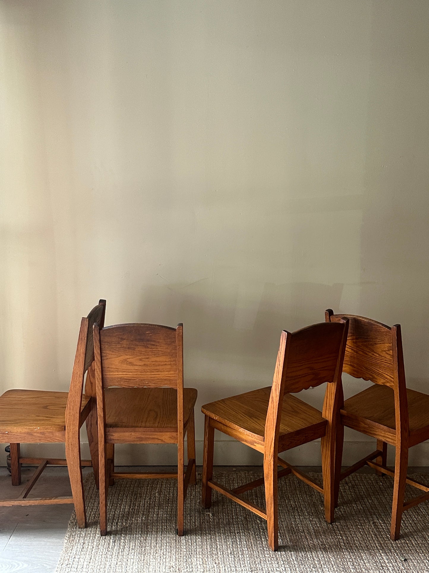 Pine dining chairs. Sold in pairs.