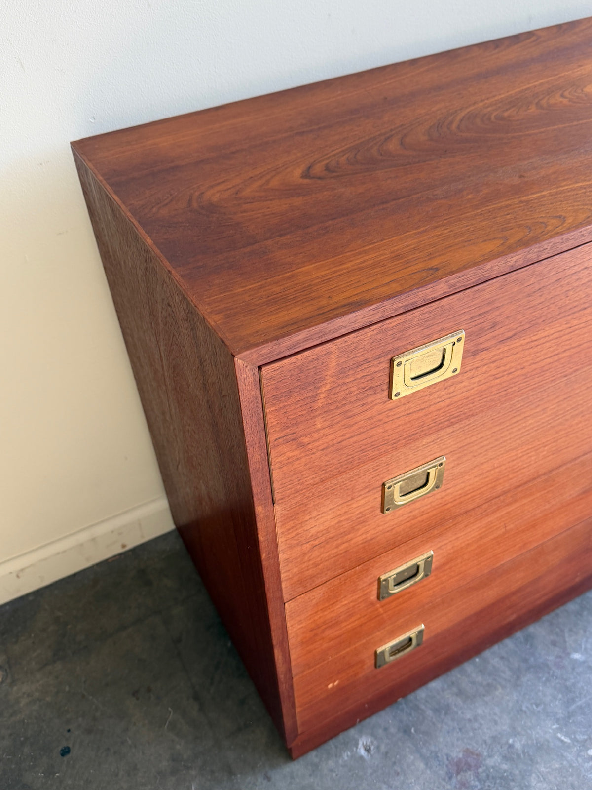 Danish teak dresser with brass pulls