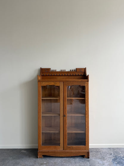 Victorian golden oak display cabinet