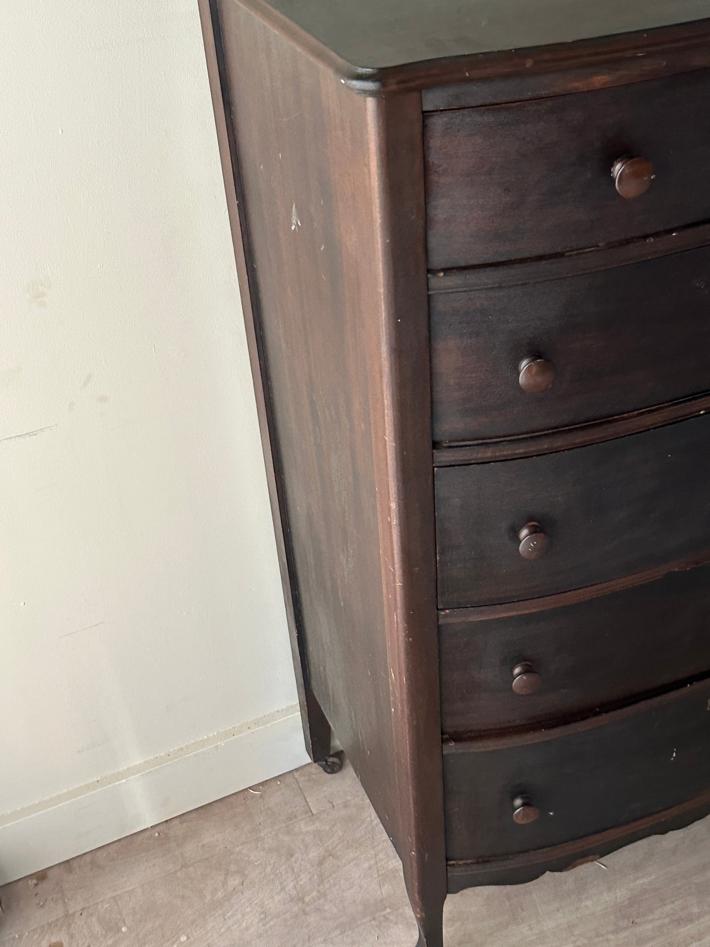 Dark walnut bow front dresser
