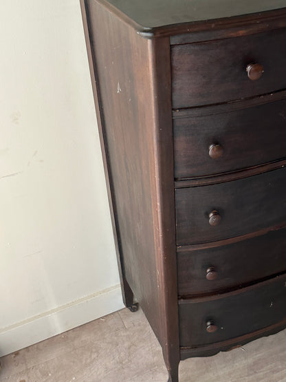 Dark walnut bow front dresser