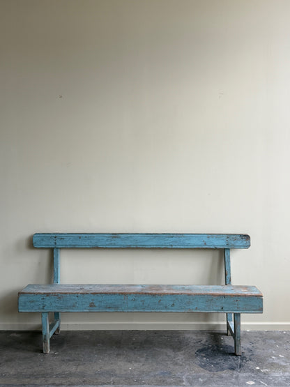 Blue painted pine bench