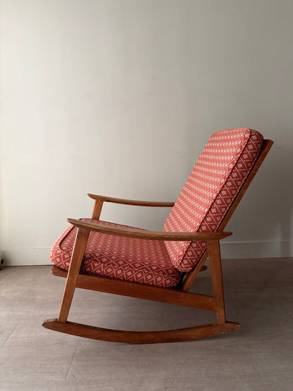 Walnut upholstered rocking chair