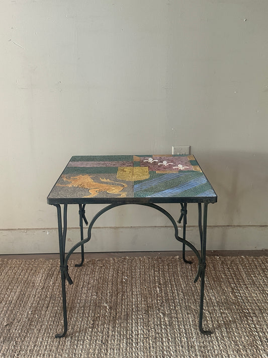 Tile and wrought iron side table