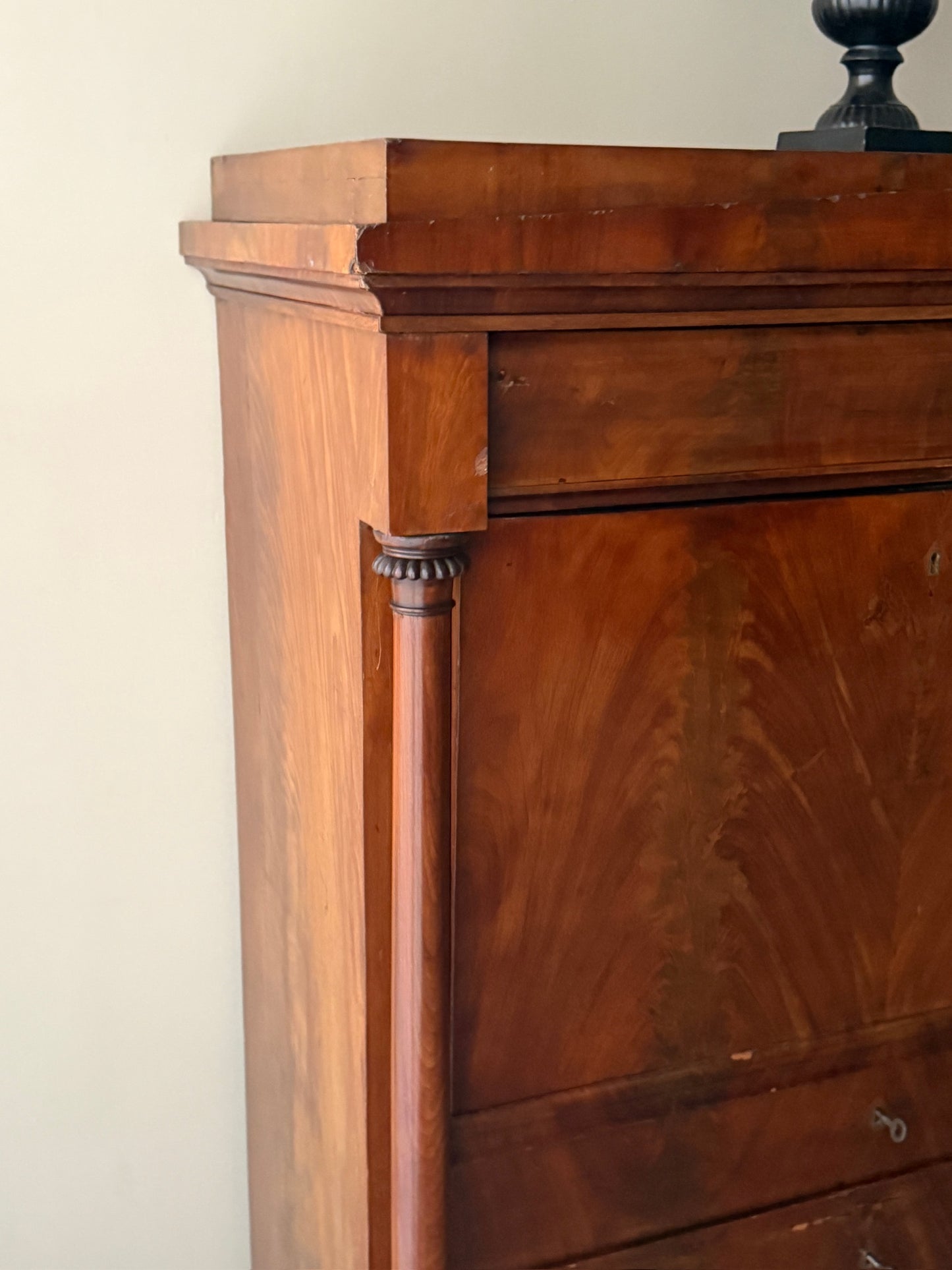 Burl mahogany secretary chest