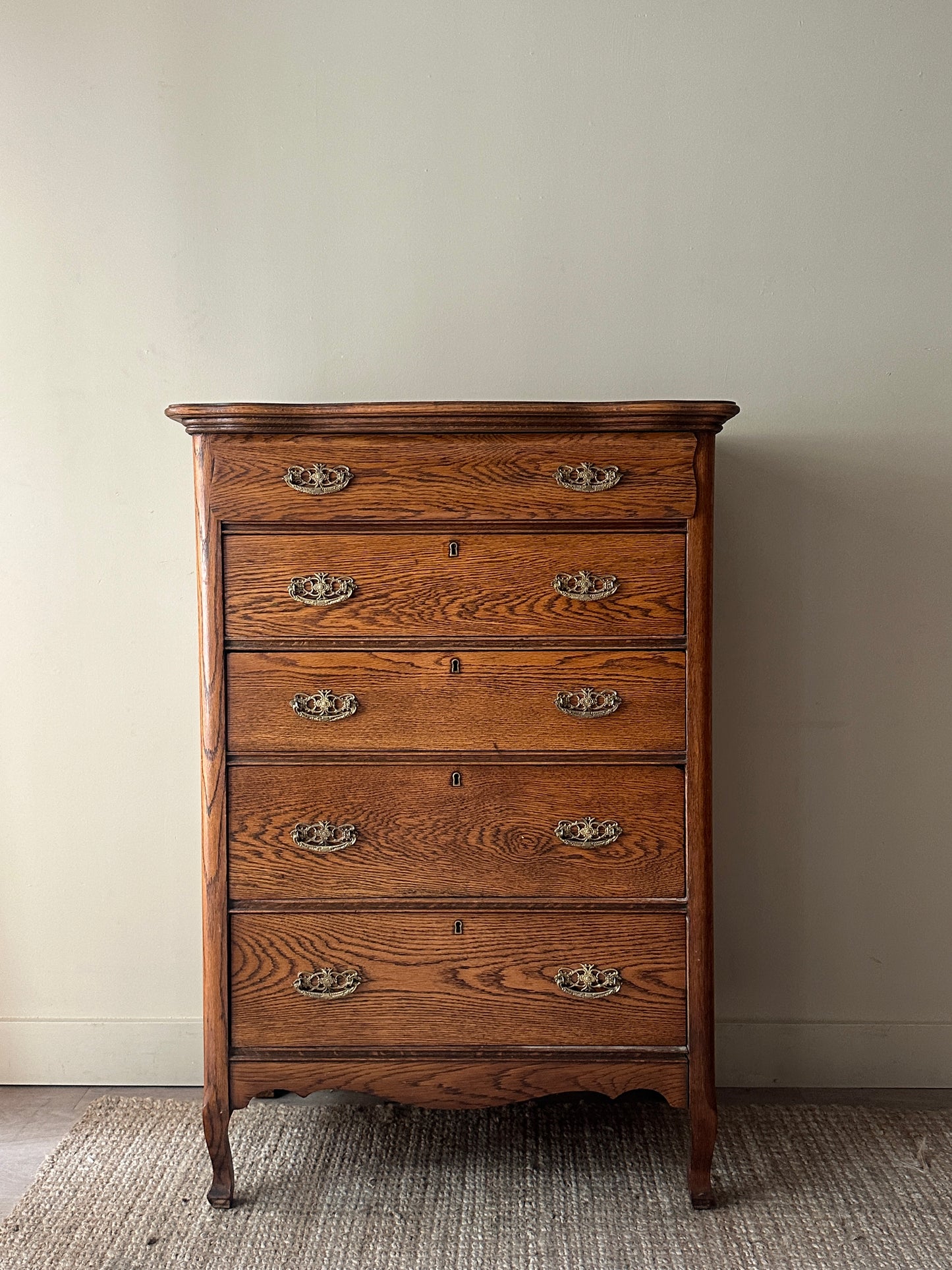 5 drawer tall oak dresser
