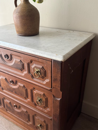 Victorian marble top walnut 3 drawer dresser