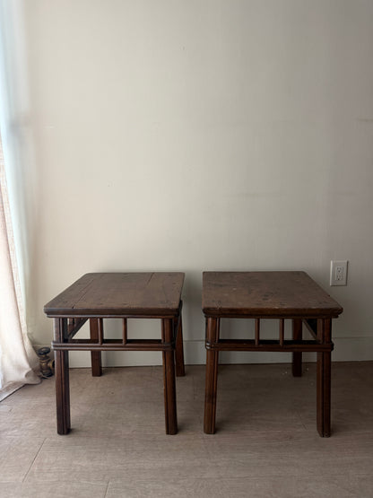 Pair of pine side tables. Sold as pair.