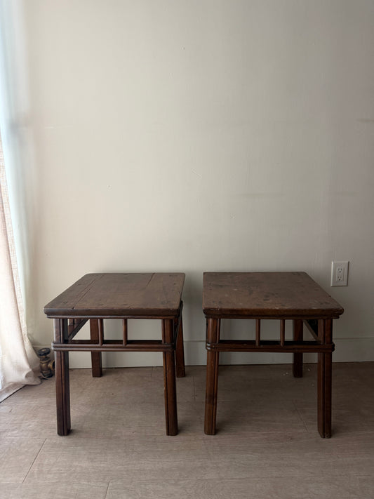 Pair of pine side tables. Sold as pair.