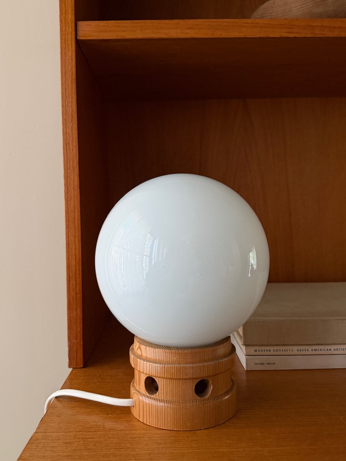 Swedish pine & glass table lamp