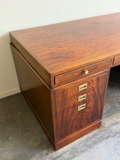 Walnut and mahogany campaign executive desk
