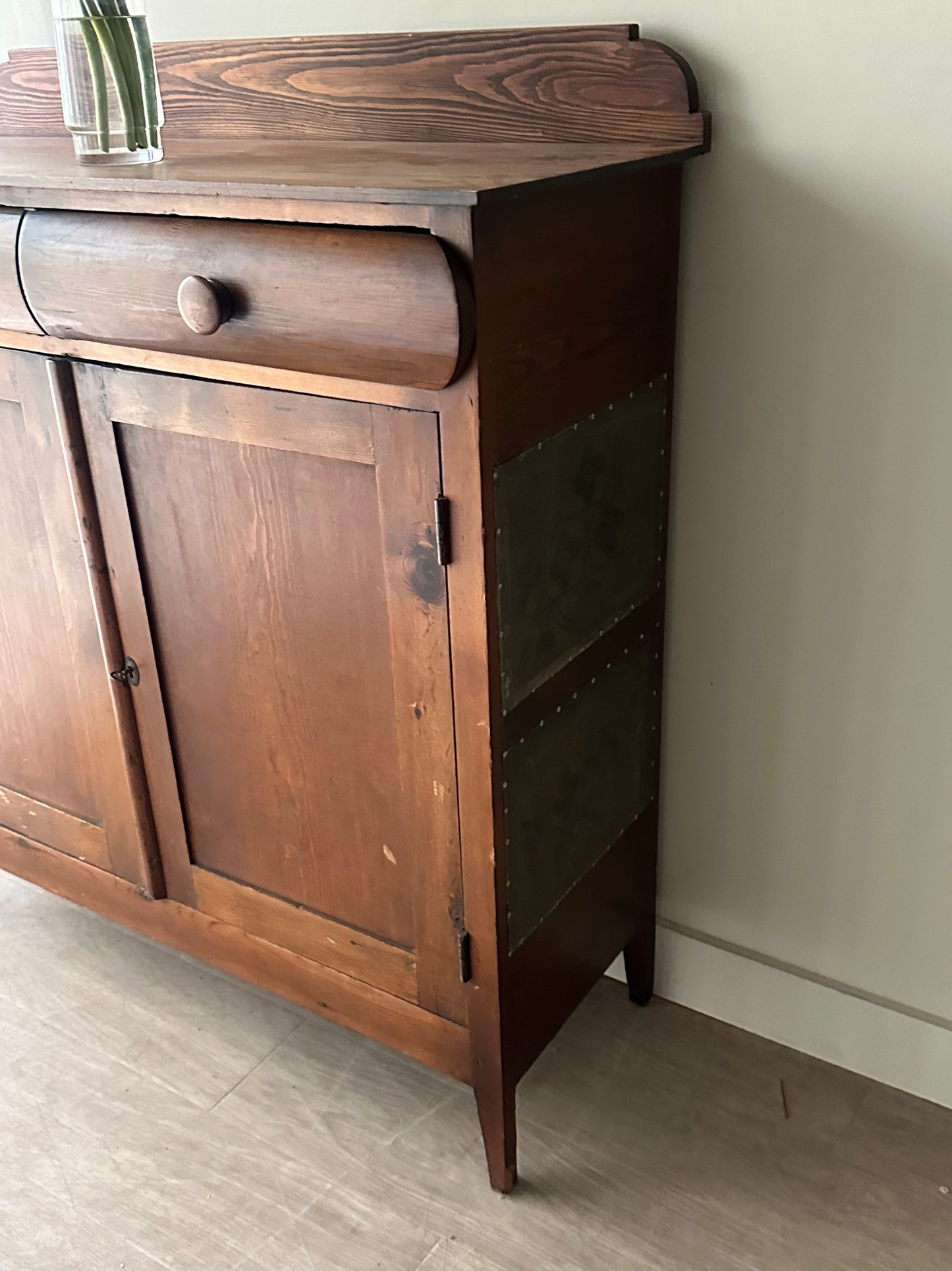 Punched tin pine jelly cupboard