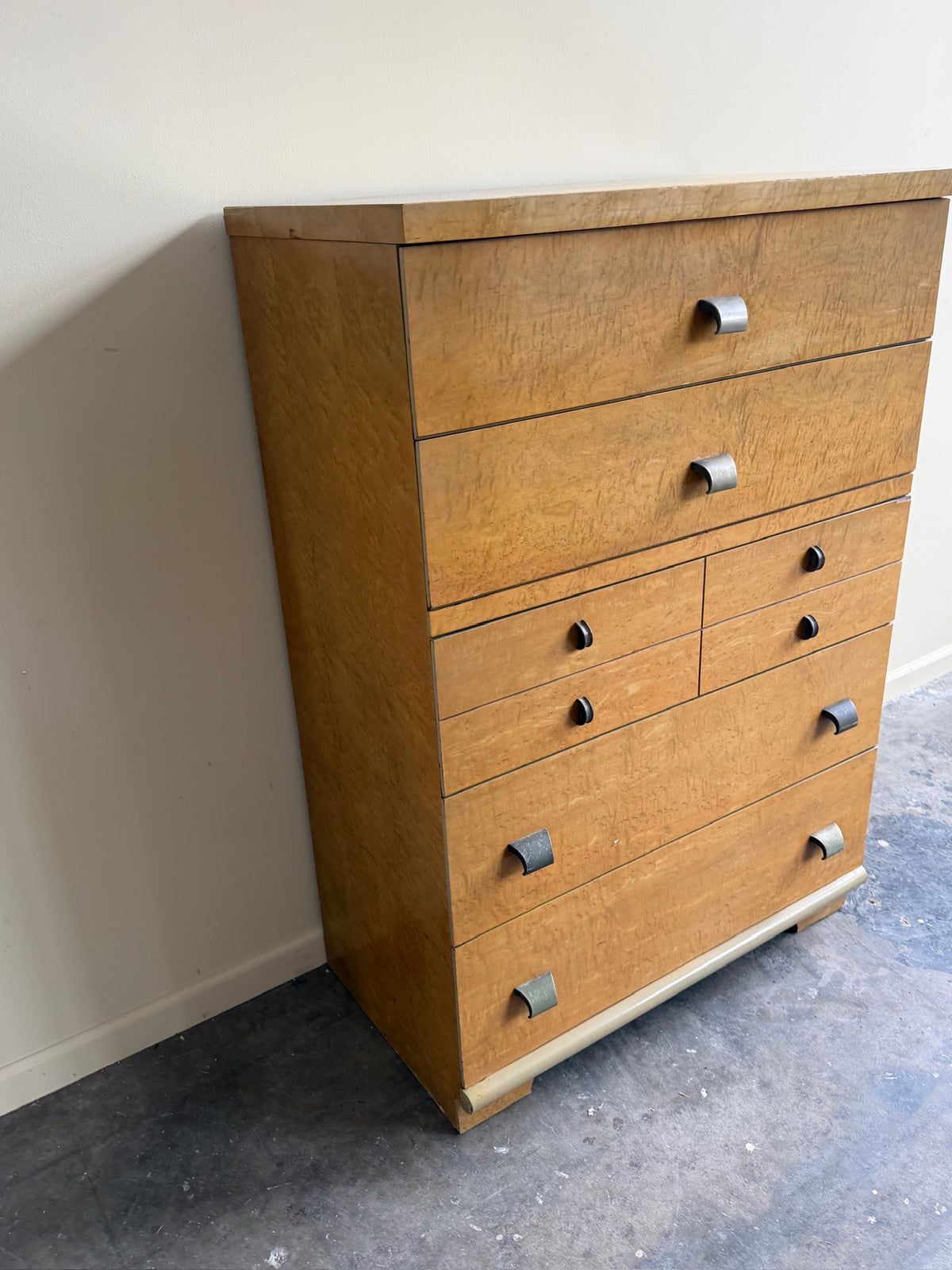 United birdseye maple tallboy dresser