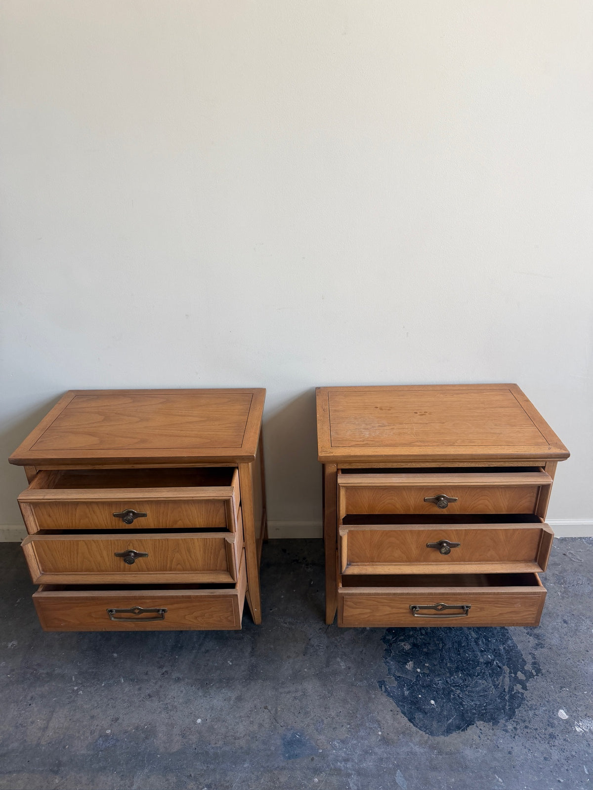 Walnut nightstands. Sold as a pair.