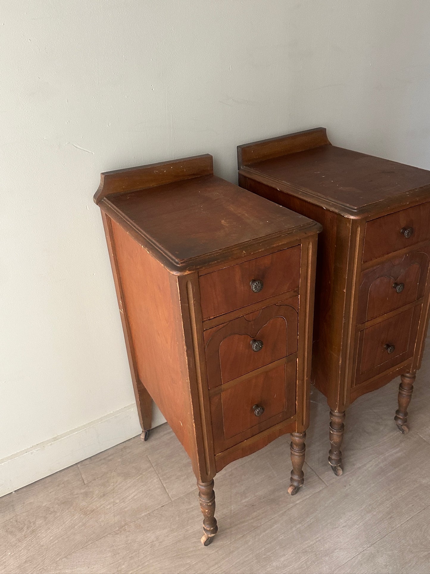 2 depression era nightstands. Sold individually.