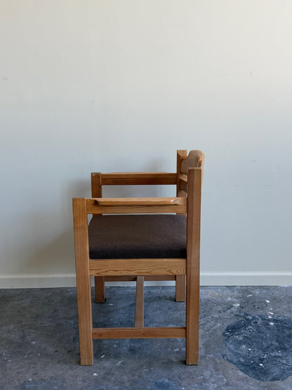 Swedish pine upholstered dining chair with arms