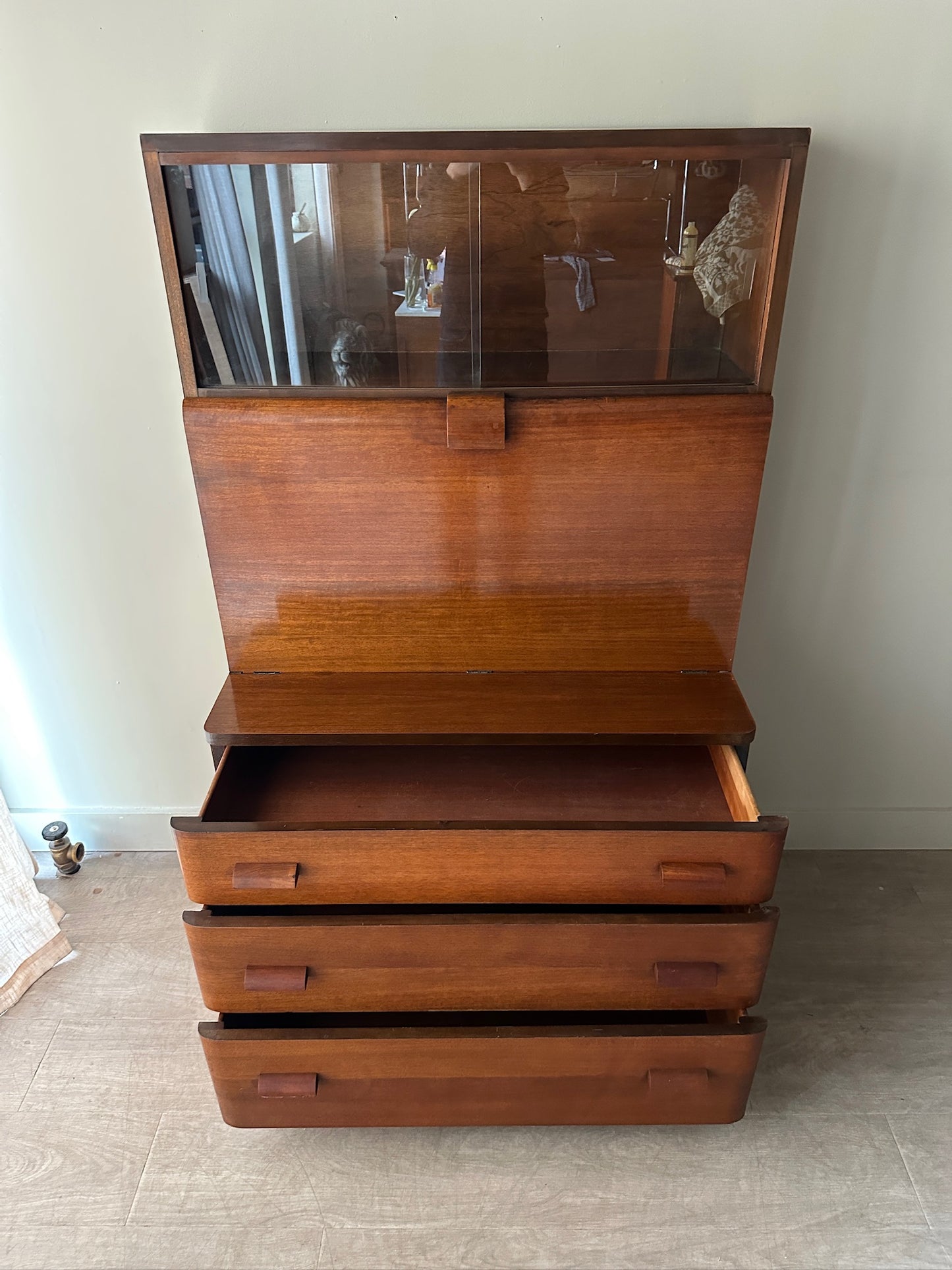 Walnut deco secretary hutch