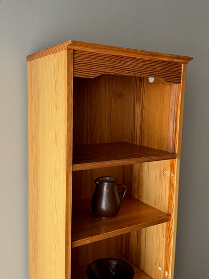 Narrow Scandinavian pine bookcase cabinet