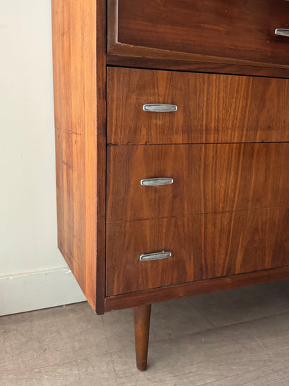 Walnut tallboy with chrome handles