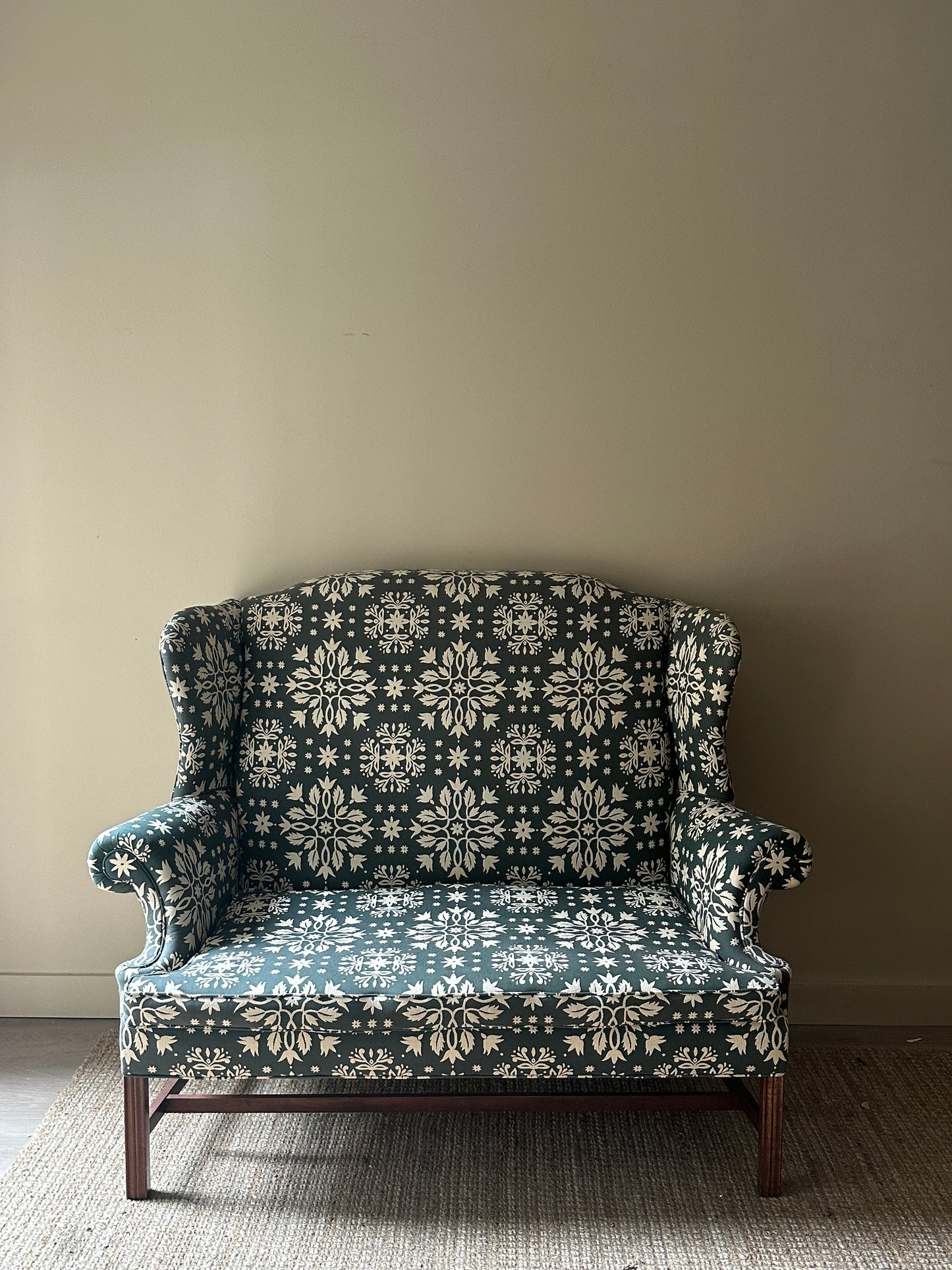 Blue and white floral settee