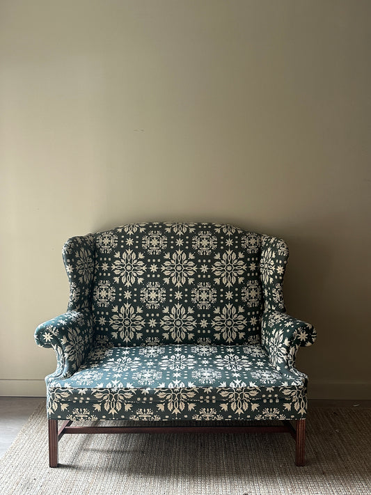Blue and white floral settee