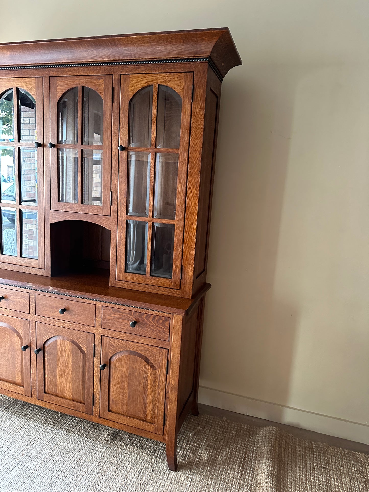 Two piece Mission oak hutch