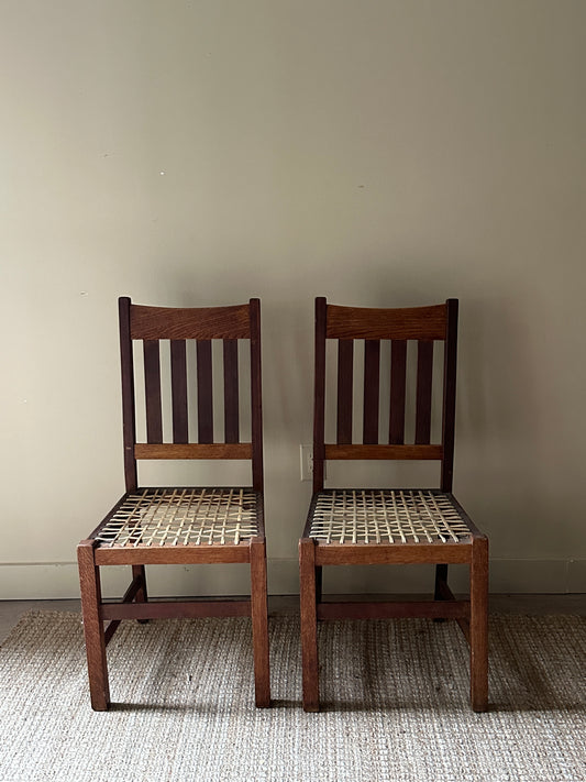 Oak dining chairs. Sold in pair.