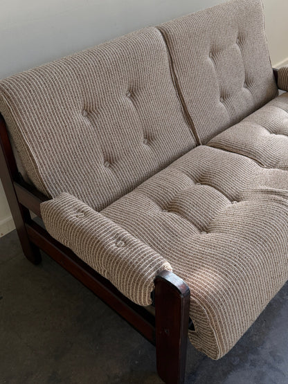 Danish mahogany sofa with striped wool upholstery