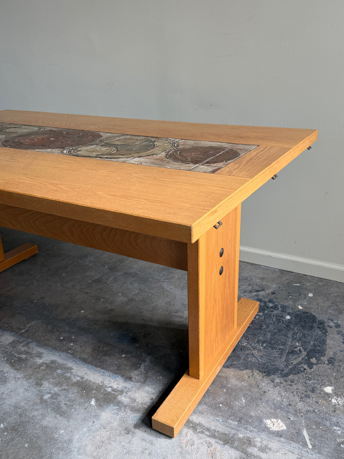 Poul Hermann Poulsen for Gangso Mobler Danish oak & tile dining table with extensions