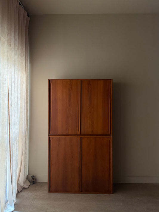 Two piece teak cabinet