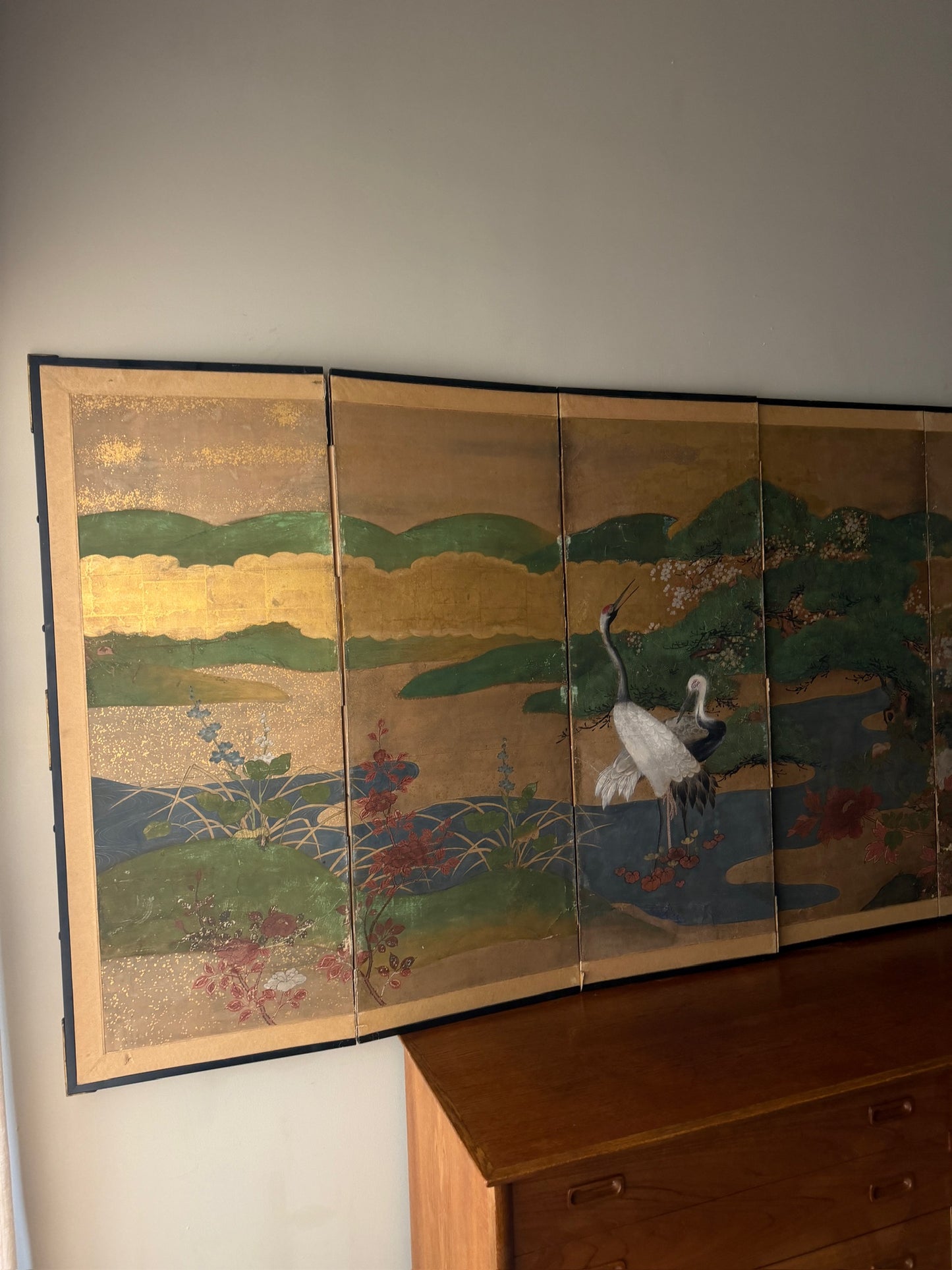 Large Japanese painted screen