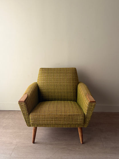 Green plaid Danish lounge chair