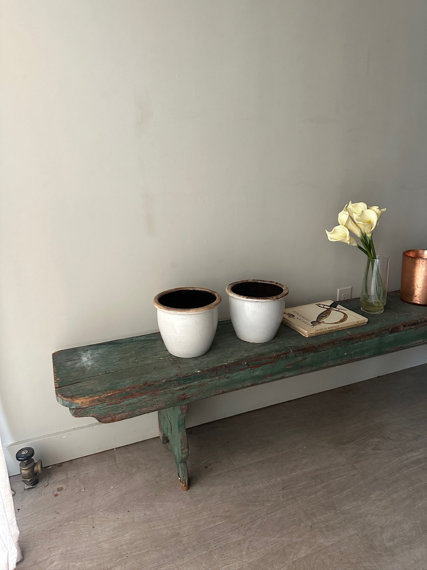 Green painted pine bench
