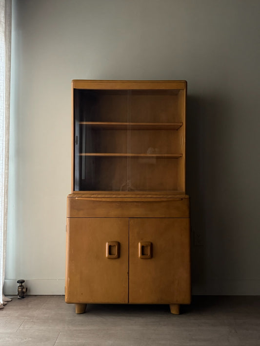 Heywood Wakefield maple two piece display cabinet