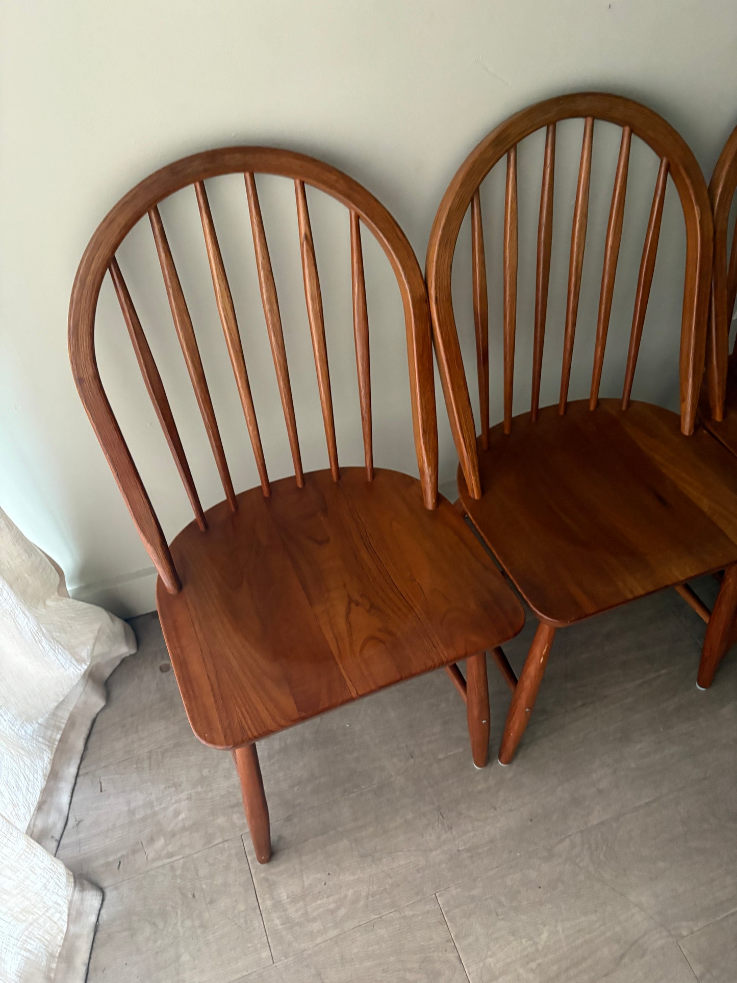 Danish teak hoop-back Windsor dining chairs. Sold in pairs.