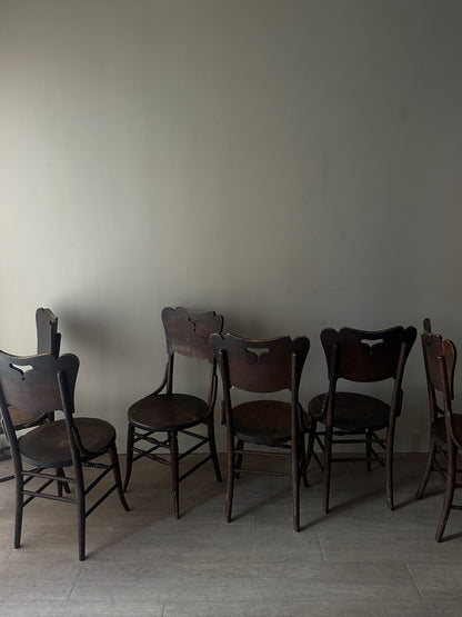 6 dark oak parlor chairs. Sold in sets of 2.