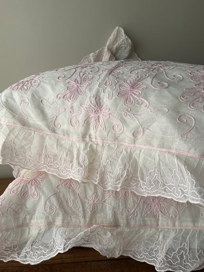 Pair of European shams and inserts. Set of 2. Light Pink Thread design.
