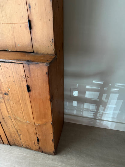 Pine one piece stepback cupboard