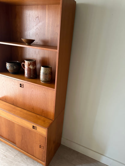 Danish teak two piece secretary hutch