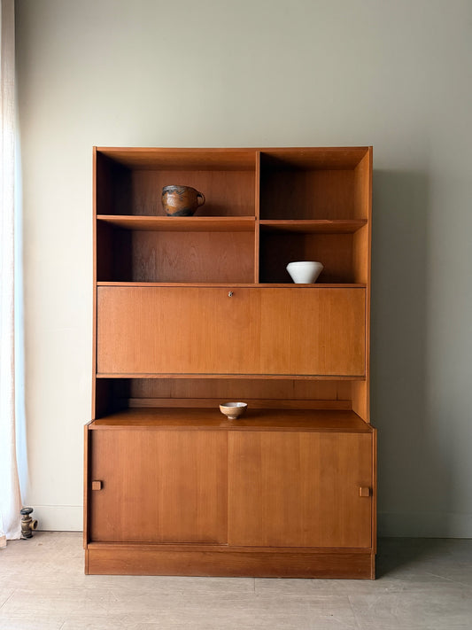 Danish teak two piece secretary bookcase