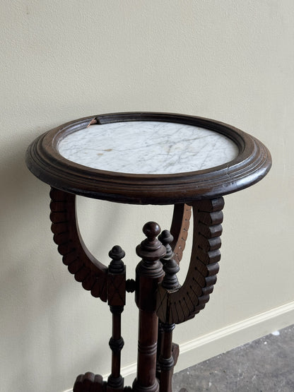 Victorian walnut marble top plant stand