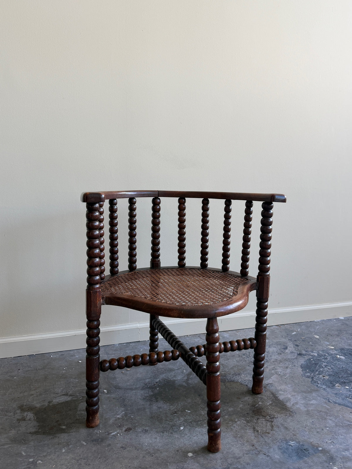 Dutch bobbin oak & cane corner chair